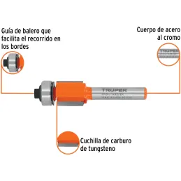 Fresas Corte Recto 1/2" x13mm cRodaje Truper 11444 Truper-Fresas Corte Recto 1/2" x13mm cRodaje Truper 11444 Cuerpo de acero al 