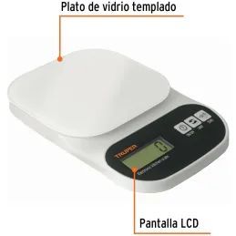 Balanzas Digital 5kg para Cocina PlatoVidrio Truper 15160 Truper-Balanza Digital 5kg Plato de vidrio 4Medidas ABS 2AAA para Coci