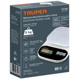 Balanzas Digital 5kg para Cocina PlatoVidrio Truper 15160 Truper-Balanza Digital 5kg Plato de vidrio 4Medidas ABS 2AAA para Coci