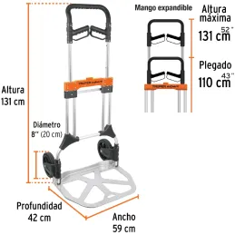Carreta de Carga 200kg Plegable Ruedas TPR Mango Telescopico Aluminio Diablo, Truper 14090 Truper-Carreta de Carga 200kg Plegabl