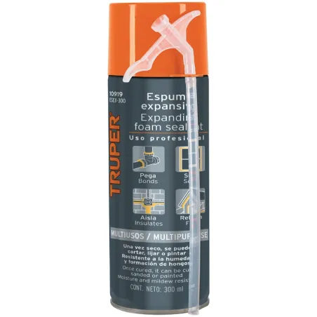 Espuma Expansiva Poliuretano 300ml Multiusos Ailan Sellan, Truper 10919 Truper-Espuma Expansiva Poliuretano 300ml Multiusos Aila