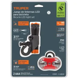 Linternas para Bicicleta 100lm Delantera y Trasera 5AAA, Truper 16798 Truper-Linternas para Bicicleta 100lm Delantera y Trasera 