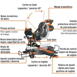 Sierra Ingleteadora 10" Telescopica 2.5HP Aluminio Madera, Truper 100770 Truper-Sierra Ingleteadora 10" Telescopica 2.5HP Alumin