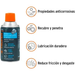 Grasa Blanca de Litio Aerosol 295ml 10oz Cadenas Engranes Rodamientos, Truper WT-300GL 101974 Truper-Grasa Blanca de Litio Aeros