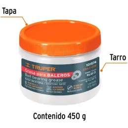 Grasa Automotriz de Betona 450g Baleros Rodamientos Altas Temperaturas y Velocidades, Truper GRAS-45B 101574 Truper-Grasa Automo