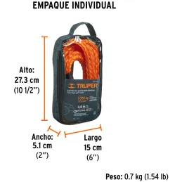 Cuerda Soga para Remolque 3.5m x22mm con Gancho 1000kg, Truper CREM-5/8X45 18345 Truper-Cuerda Soga para Remolque 3.5m x22mm con