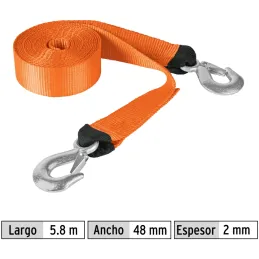Correa para Remolque 5.8m x48mm con Gancho 2000kg, Truper CREM-2X58C 18344 Truper-Correa para Remolque 5.8m x48mm con Gancho 200