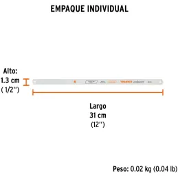 Hoja de Sierra 12" DDP24, Segueta Bimetalica acero M42 para Arco de Sierra, SBI-24 18101 Truper Truper-Hoja de Sierra 12" DDP24,