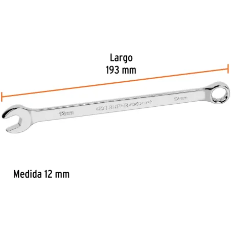 Llaves Boca Mixta 12mm Combinada CrVanadio ELarga Truper 15616 Truper-Llaves Boca Mixta 12mm Combinada CrVanadio ELarga Truper 1