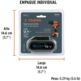 Bateria Ion Litio 12V Para Taladro TALI-12A2-2, BAT-12A2 12333 Truper Truper-Bateria Ion Litio 12V Para Taladro TALI-12A2-2, BAT