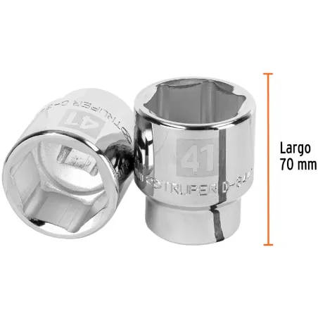 Dados 41mm E3/4 Hexagonales CrVanadio, Truper 14993 Truper-Dados 41mm E3/4 Hexagonales CrVanadio, Truper 14993 Fabricado en acer
