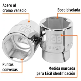 Dados 38mm E3/4 Hexagonales CrVanadio, Truper 14989 Truper-Dados 38mm E3/4 Hexagonales CrVanadio, Truper 14989 Fabricado en acer