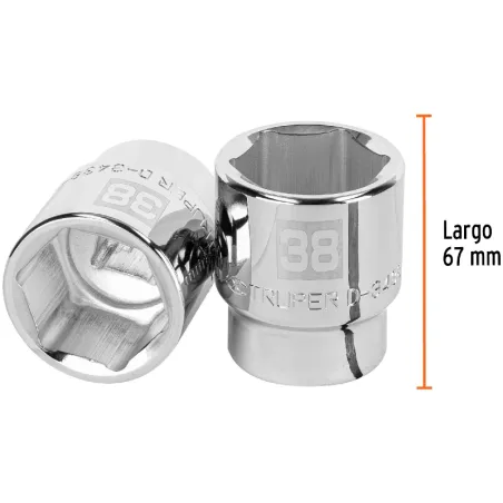 Dados 38mm E3/4 Hexagonales CrVanadio, Truper 14989 Truper-Dados 38mm E3/4 Hexagonales CrVanadio, Truper 14989 Fabricado en acer