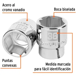 Dados 36mm E3/4 Hexagonales CrVanadio, Truper 14987 Truper-Dados 36mm E3/4 Hexagonales CrVanadio, Truper 14987 Fabricado en acer