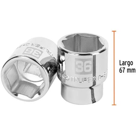 Dados 36mm E3/4 Hexagonales CrVanadio, Truper 14987 Truper-Dados 36mm E3/4 Hexagonales CrVanadio, Truper 14987 Fabricado en acer