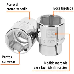 Dados 33mm E3/4 Hexagonales CrVanadio, Truper 14983 Truper-Dados 33mm E3/4 Hexagonales CrVanadio, Truper 14983 Fabricado en acer