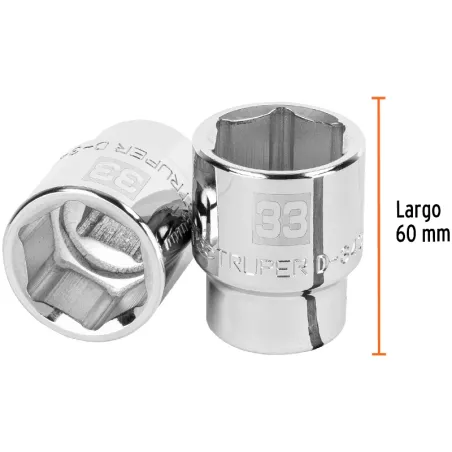 Dados 33mm E3/4 Hexagonales CrVanadio, Truper 14983 Truper-Dados 33mm E3/4 Hexagonales CrVanadio, Truper 14983 Fabricado en acer