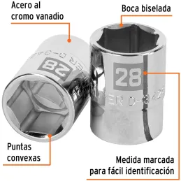 Dados 28mm E3/4 Hexagonales CrVanadio, Truper 14977 Truper-Dados 28mm E3/4 Hexagonales CrVanadio, Truper 14977 Fabricado en acer