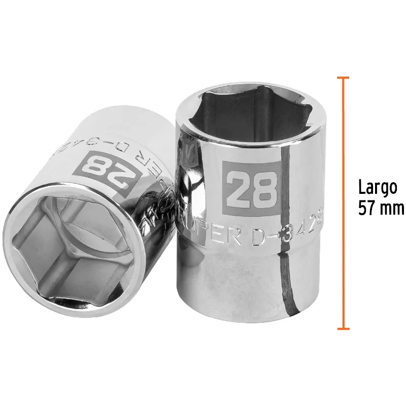 Dados 28mm E3/4 Hexagonales CrVanadio, Truper 14977 Truper-Dados 28mm E3/4 Hexagonales CrVanadio, Truper 14977 Fabricado en acer