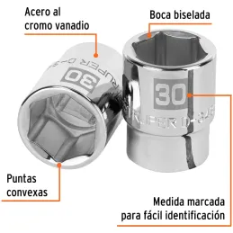 Dados 30mm E3/4 Hexagonales CrVanadio, Truper 14979 Truper-Dados 30mm E3/4 Hexagonales CrVanadio, Truper 14979 Fabricado en acer