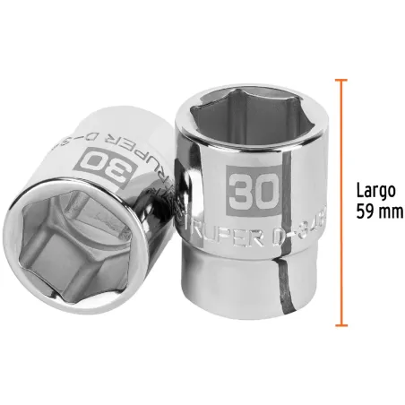 Dados 30mm E3/4 Hexagonales CrVanadio, Truper 14979 Truper-Dados 30mm E3/4 Hexagonales CrVanadio, Truper 14979 Fabricado en acer