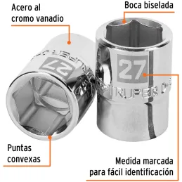 Dados 27mm E3/4 Hexagonales CrVanadio, Truper 14975 Truper-Dados 27mm E3/4 Hexagonales CrVanadio, Truper 14975 Fabricado en acer