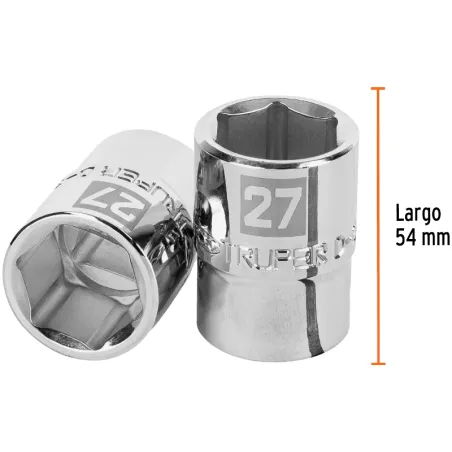 Dados 27mm E3/4 Hexagonales CrVanadio, Truper 14975 Truper-Dados 27mm E3/4 Hexagonales CrVanadio, Truper 14975 Fabricado en acer