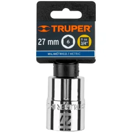 Dados 27mm E3/4 Hexagonales CrVanadio, Truper 14975 Truper-Dados 27mm E3/4 Hexagonales CrVanadio, Truper 14975 Fabricado en acer