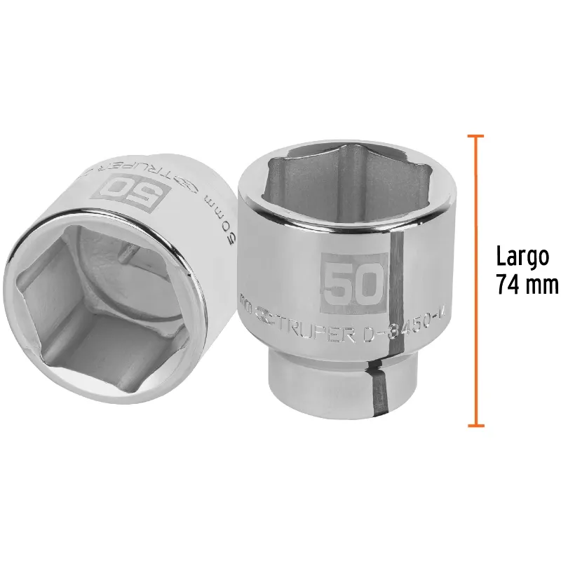 Dados 50mm E3/4 Hexagonales CrVanadio, Truper 14997 Truper-Dados 50mm E3/4 Hexagonales CrVanadio, Truper 14997 Fabricados en ace
