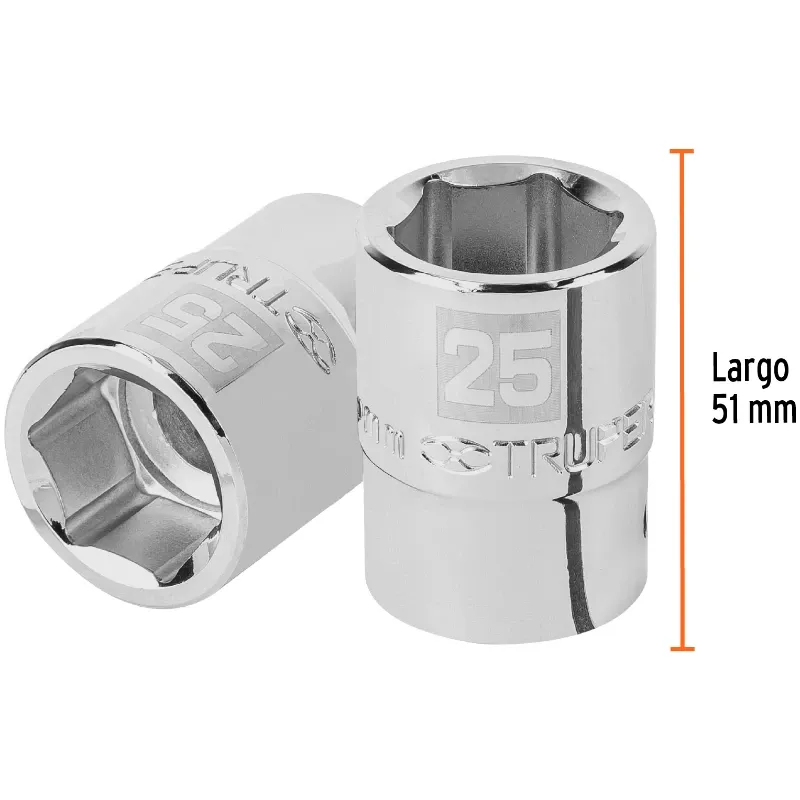 Dados 25mm E3/4 Hexagonales CrVanadio, Truper 14973 Truper-Dados 25mm E3/4 Hexagonales CrVanadio, Truper 14973 Fabricado en acer