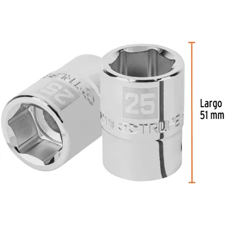 Dados 25mm E3/4 Hexagonales CrVanadio, Truper 14973 Truper-Dados 25mm E3/4 Hexagonales CrVanadio, Truper 14973 Fabricado en acer