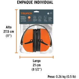 Protector Auditivo con Orejera Plegable, con almohadilla para mayor confort, Reduccion de Ruido 23db, OAJ-X 14007 Truper Truper-