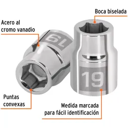 Dados 19mm E3/4 Hexagonales CrVanadio, Truper 14965 Truper-Dados 19mm E3/4 Hexagonales CrVanadio, Truper 14965 Fabricado en acer