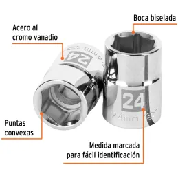 Dados 24mm E3/4 Hexagonales CrVanadio, Truper 14971 Truper-Dados 24mm E3/4 Hexagonales CrVanadio, Truper 14971 Fabricado en acer