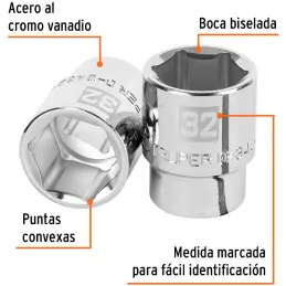 Dados 32mm E3/4 Hexagonales CrVanadio, Truper 14981 Truper-Dados 32mm E3/4 Hexagonales CrVanadio, Truper 14981 Fabricado en acer