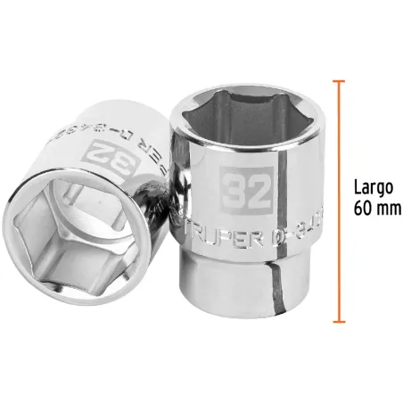 Dados 32mm E3/4 Hexagonales CrVanadio, Truper 14981 Truper-Dados 32mm E3/4 Hexagonales CrVanadio, Truper 14981 Fabricado en acer