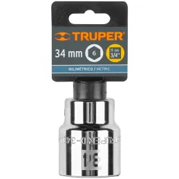 Dados 34mm E3/4 Hexagonales CrVanadio, Truper 14985 Truper-Dados 34mm E3/4 Hexagonales CrVanadio, Truper 14985 Fabricado en acer
