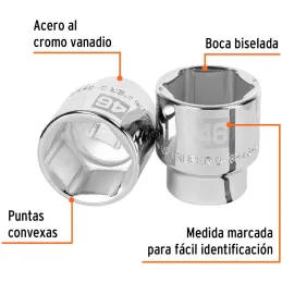 Dados 46mm E3/4 Hexagonales CrVanadio, Truper 14995 Truper-Dados 46mm E3/4 Hexagonales CrVanadio, Truper 14995 Fabricado en acer