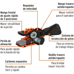 Lijadora de Banda Profesional 1010W 3 x 21" 6 Velocidades Incluye Banda y Carbon de Rpto, LIBA-3X21A2-2 13114 Truper Truper-Lija