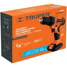Taladro Inalambrico 3/8" 12V 1200RPM 13Nm Velocidad Reversible, TALI-12A2-2 11010 Truper Truper-Taladro Inalambrico 3/8" 12V 120