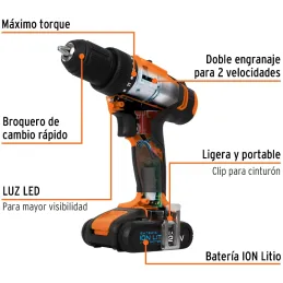 Taladro Inalambrico 1/2" 18V 1400RPM 18Nm Velocidad Reversible, TALI-18A2-2 11011 Truper Truper-Taladro Inalambrico 1/2" 18V 140