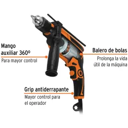 Taladros Percutores 1/2" 600W 3000RPM 44800GPM Velocidad Reversible, ROTO-1/2A7-2 15346 Truper Truper-Taladros Percutores 1/2" 6