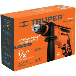 Taladros Percutores 1/2" 600W 3000RPM 44800GPM Velocidad Reversible, ROTO-1/2A7-2 15346 Truper Truper-Taladros Percutores 1/2" 6
