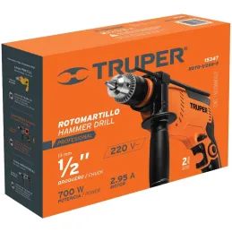 Taladros Percutores 1/2" 700W 3000RPM 44800GPM Velocidad Reversible, ROTO-1/2A8-2 15347 Truper Truper-Taladros Percutores 1/2" 7