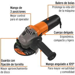 Esmeriladora angular 4-1/2" Profesional, 800W 11000RPM Mango Ergonomico con Disco, ESMA-4-1/2A9-2 11025 Truper Truper-Esmerilado