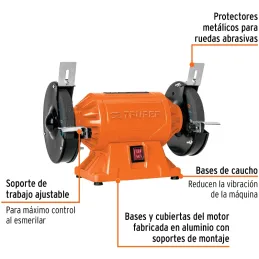Amoladora Esmeriladora de Banco 6" 370W 1/2HP 3500RPM, Incluye 2 Piedras, EBA-650-260 16142 Truper Truper-Amoladora Esmeriladora