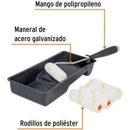 kit para Pintar 7 Piezas, Bandeja 4" 5 Mini Rodillo en Nylon y Maneral, KIT-ROPI-420N 15023 Truper Truper-kit para Pintar 7 Piez