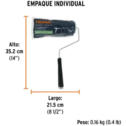 Rodillo para Pintar 7" Superficie Poca rugosas Diametro 37.8mm Espesor 15mm, ROPI-715 13880 Truper Truper-Rodillo para Pintar 7"