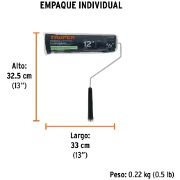 Rodillo para Pintar 12" Superficie Poca rugosas Diametro 37.8mm Espesor 15mm, ROPI-1215 13881 Truper Truper-Rodillo para Pintar 