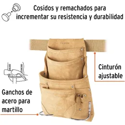 Portaherramientas 12 Compartimientos Carnaza con Cinturon, Truper 11536 Truper-Portaherramientas 12 Compartimientos Carnaza con 